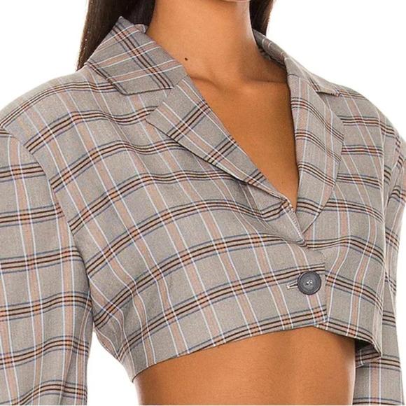 For Love And Lemons Gray Plaid Crop Blazer Size Small - Picture 2 of 10